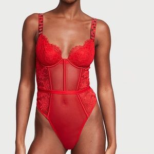 Victoria’s Secret Very Sexy Shine Strap Red Teddy Small,New